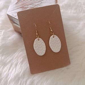 White Knit Textured Oval Earrings